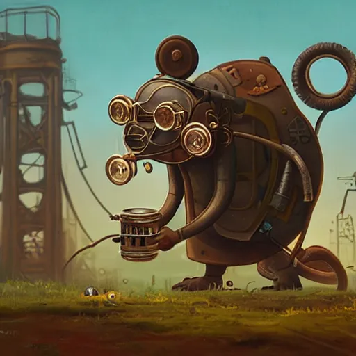 Image similar to a rat with steampunk googles, by simon stalenhag