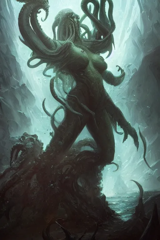 Image similar to cthulhu, storm, digital art, magic the gathering, mtg, by greg rutkowski, trending on artstation