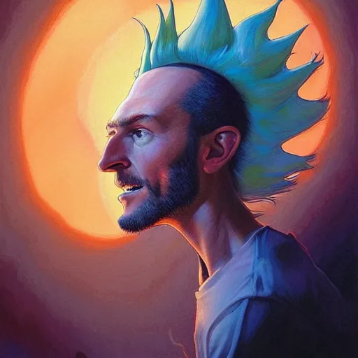 Image similar to best mohawk projector portrait by gaston bussierre and charles vess and james jean and erik jones and rhads, inspired by rick and morty, epic, funny, huge scale, beautiful fine face features, intricate high details, sharp, ultradetailed