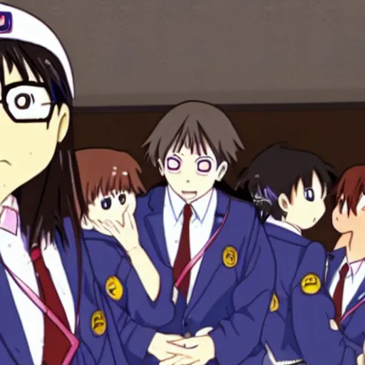 Prompt: Ayumu Kasuga from Azumanga Daioh as an airline pilot confused at all the buttons
