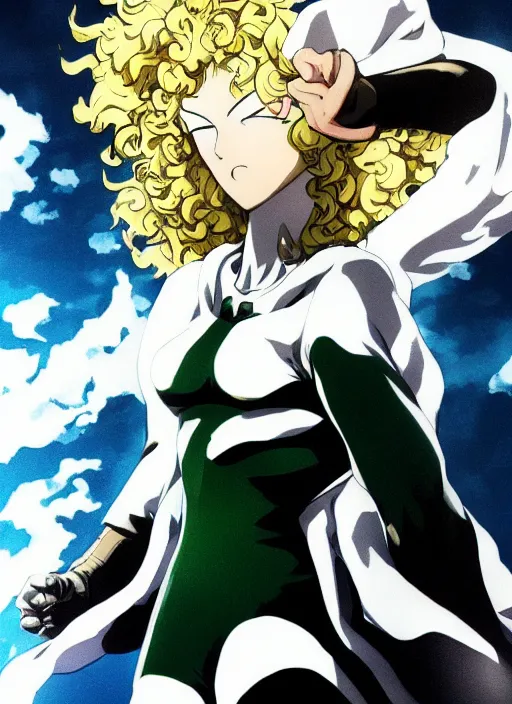 Image similar to A full portrait photo of tatsumaki one punch man, f/22, 35mm, 2700K, lighting, perfect faces, award winning photography.