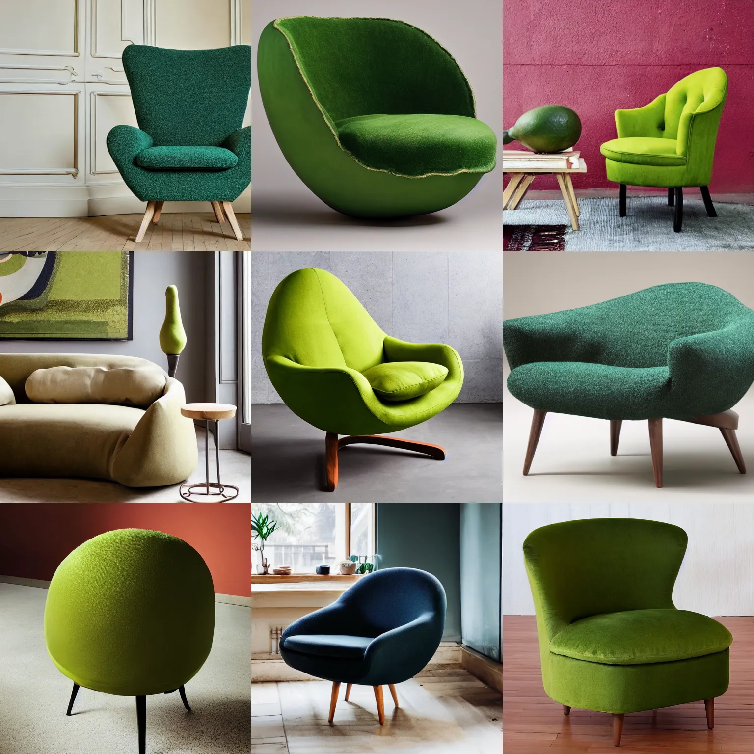 Image similar to an armchair in the shape of an avocado