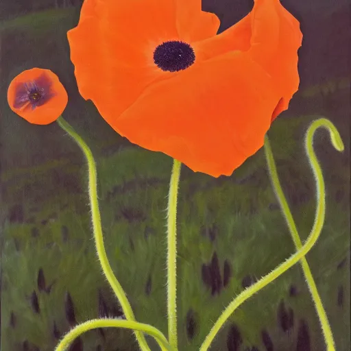 Prompt: painting of poppy thistle, oil on canvas, georgia o'keeffe, 1 9 6 4, museum catalog photograph