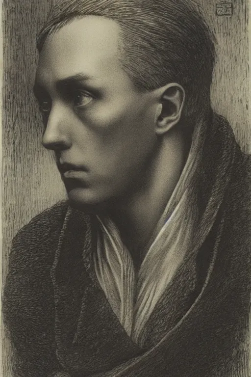 Image similar to portrait of eminem, Gustave Dore lithography