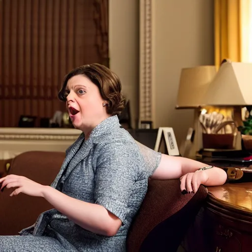 Prompt: rachel bloom as a lady boss crying into a ruth bader ginsberg pillow in her office, ultra detailed, 8 k resolution, ultrarealistic