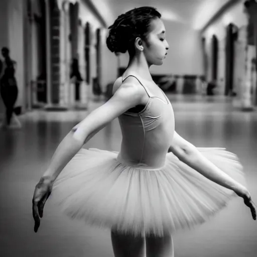 Prompt: a beautiful female performs ballet for a crowd of cameras, 5 0 mm lens, f 1. 4, sharp focus, ethereal, emotionally evoking, head in focus, volumetric lighting, 8 k