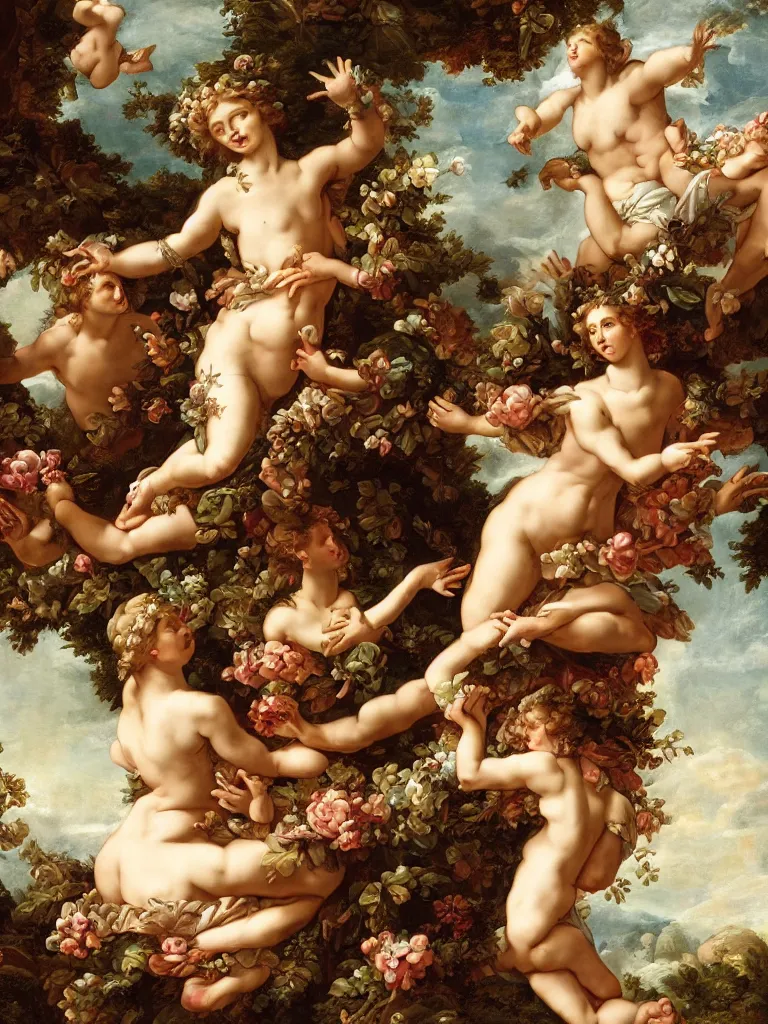 Image similar to abundance springing from division dramatic, elaborate emotive Baroque and Rococo styles to emphasize beauty as a transcendental, 8k image, ultra-realistic in the style of WLOP and Michelangelo Bounaroti