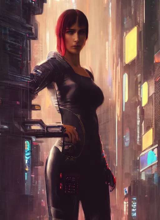 Prompt: Cyberpunk woman in futuristic clothes (blade runner 2049, cyberpunk 2077). Orientalist portrait by john william waterhouse and James Gurney and Theodore Ralli and Nasreddine Dinet, oil on canvas. Cinematic, hyper realism, realistic proportions, dramatic lighting, high detail 4k