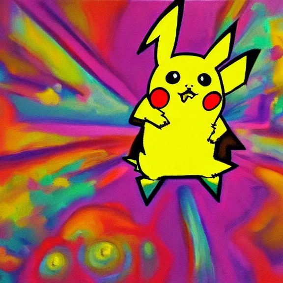 Prompt: pikachu on acid, oil on canvas, painting, 4k