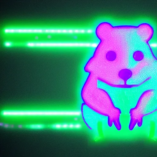 Image similar to cyberpunk hamster made of glowing rainbow neon lights, gems and crystals, light reflection, 8 k, hd, logo