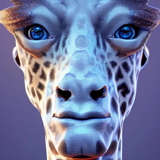 Prompt: a highly detailed portrait of a humanoid giraffe in a blue cloak, close - up, adventurer, artstation, deviantart, professional, unreal engine 5, octane render