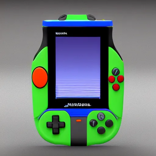 Image similar to futurist nintendo handheld console, 3 d concept, details, colored background