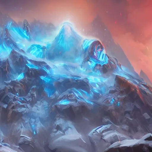 Image similar to blue glacier volcano eruption, blue glacier volcano eruption, blue liquid and snow, blue glacier volcano eruption, ice cold blue theme, bright masterpiece artstation. 8 k, sharp high quality artwork in style of jose daniel cabrera pena and greg rutkowski, concept art by tooth wu, blizzard warcraft artwork, hearthstone card game artwork