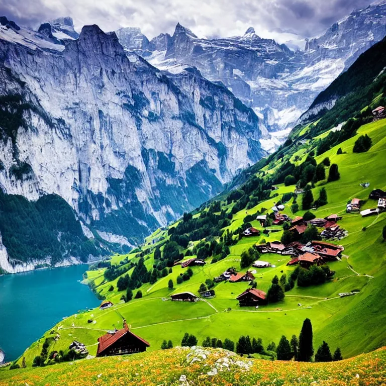 Image similar to Incredible beautiful landscape of Switzerland, stunning.