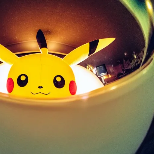 Prompt: happy pikachu with crackling lighting taking a selfie. fisheye lens