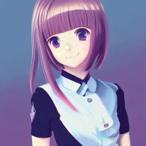 Image similar to natalya poklonskaya as young anime girl, anime girl prosecutor at her job, muted colors, matte print, pastel colors, 2d, ultra highly detailed, smooth, sharp focus, digital art, digital painting, fan art, elegant, artstation, head is centered, by Ilya Kuvshinov