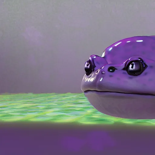 Image similar to a purple frog in a strange place ; dark and scary ; hi - tech ; vaporwave ; unreal engine, wide angle