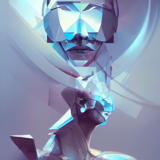 Image similar to scifi futurism automaton minimalism chrome by peter mohrbacher art Hajime Sorayama airbrush hyperrealism model abstract shatter fragments cubism futurism pastel blue soft flat minimal mark zuckerberg