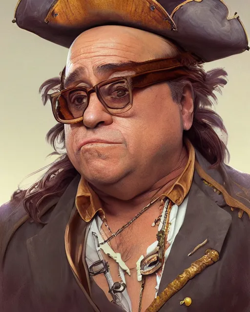 Prompt: portrait of Danny Devito as a pirate, highly detailed, digital painting, artstation, concept art, sharp focus, illustration, art by artgerm and greg rutkowski and alphonse mucha