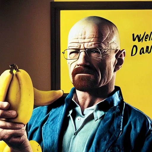 Prompt: Walter white eating a banana, poster, dramatic