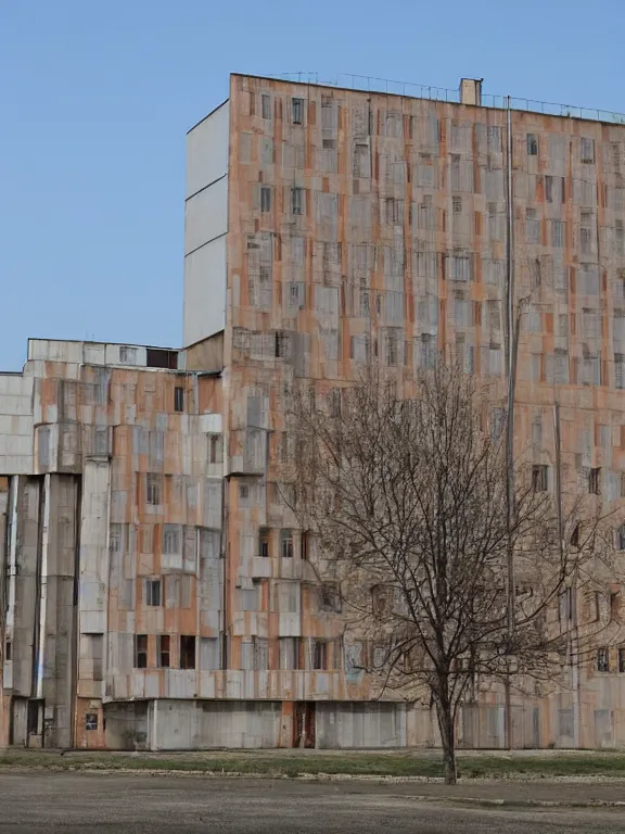 Image similar to soviet suburb building, photo, front view