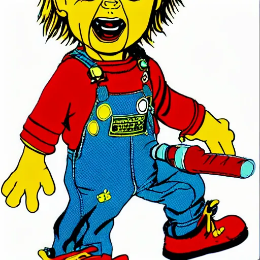 Prompt: Chucky from Child's Play drawn by Charles Schulz