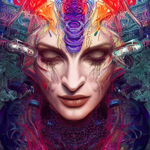Prompt: hyper detailed ultra sharp, trending on artstation, vibrant aesthetic, bloodwave, colorful, psychedelic, uma thurman, ornate, intricate, digital painting, concept art, smooth, sharp focus, illustration, art by artgerm and greg rutkowski and h. r. giger, 8 k