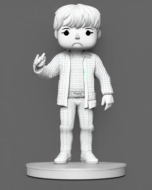 Prompt: full body 3d render of Park Jimin as a funko pop, studio lighting, white background, blender, trending on artstation, 8k, highly detailed , intricate details