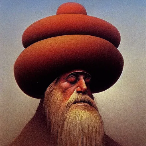 Prompt: man wearing a heavy fat stone hat high resolution, high quality, by jean - zdzislaw beksinski