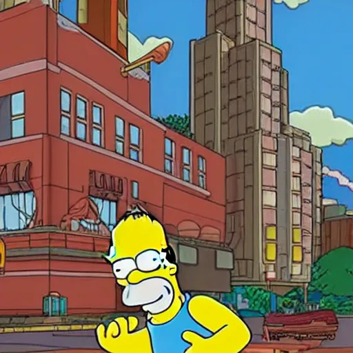 Image similar to giant homer simpson destroying springfield buildings