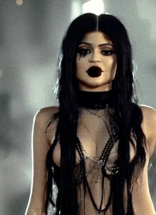 Image similar to film still of kylie jenner as a gothic vampire in the movie the lost boys