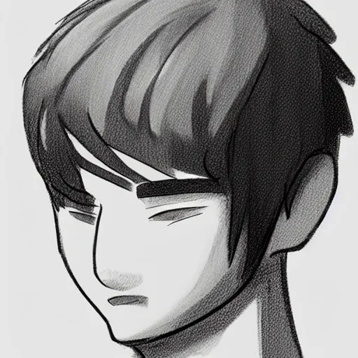 Prompt: simple sketch of a teenage boy with very short side part hair smiling trending on artstation