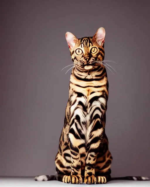 Prompt: medium format Bengal Cat Photography, Hyperreal, 8k in the style of Annie Leibovitz