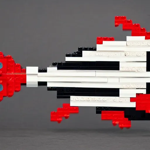 Image similar to lego sculpture of a rocket fish, thoughtful, elegant, real