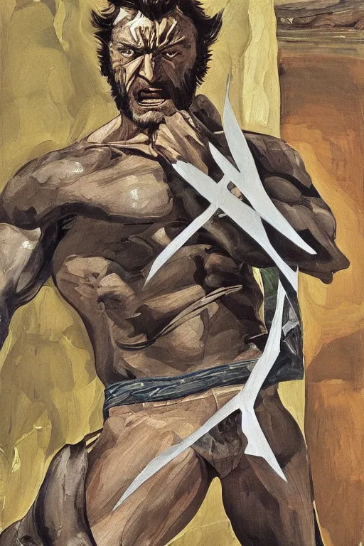 Image similar to Wolverine from the X-Men painting by Lucian Freud