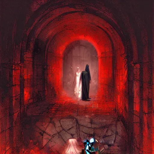 Image similar to Dante Alighieri and the poet Virgil walking through hell by Marc Simonetti