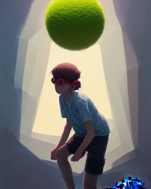 Image similar to highly detailed vfx portrait of a character of a tennis ball monster stephen bliss, chalk, unrealengine, greg rutkowski, loish, rhads, beeple, makoto shinkai and lois van baarle, ilya kuvshinov, rossdraws, tom bagshaw,