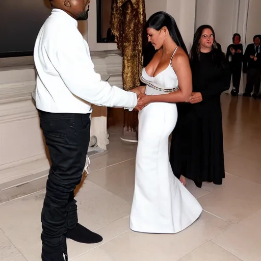 Prompt: Kanye West wearing a dress, receiving the Noble Prize from Anthony Fauci