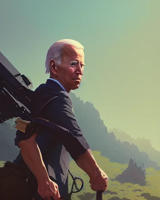 Image similar to highly detailed vfx portrait of a ferocious joe biden, stephen bliss, unreal engine, greg rutkowski, loish, rhads, beeple, makoto shinkai and lois van baarle, ilya kuvshinov, rossdraws, tom bagshaw, alphonse mucha, global illumination, detailed and intricate environment