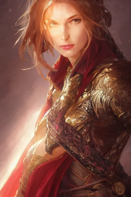 Prompt: portrait of Sword Maiden, superhero cape, DnD, fantasy, highly detailed, beautiful face, realistic body structure, digital painting, artstation, smooth, sharp focus, illustration, art by artgerm and greg rutkowski and alphonse mucha