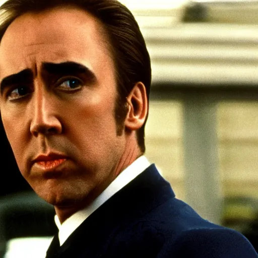 Prompt: nicholas cage as james bond, on her majesty's secret service 1 9 6 9 iconic still