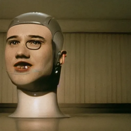 Image similar to The man with robot head, movie by David Lynch