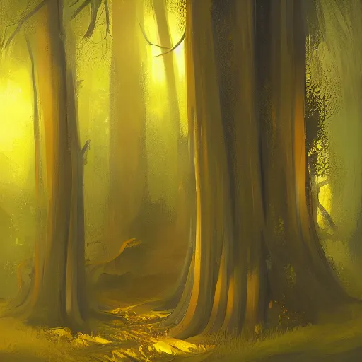 Prompt: a portal in a yellow room that leads into a dark and gloomy forest, oil Painting, digital Painting, ultradetailed, artstation