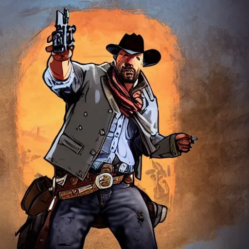 Prompt: Arthur Morgan from Red Dead Redemption 2 drawn in the style of Borderlands