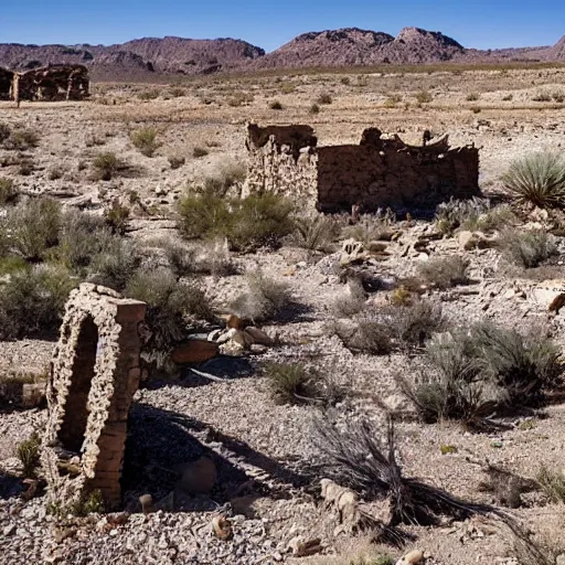Prompt: Abandoned desert oasis ruins