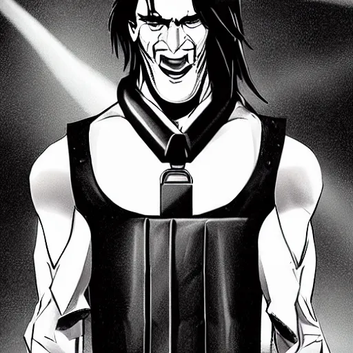 Image similar to a handsome man, in good physical shape, chiseled jaw, 5 o'clock shadow, long black hair in a ponytail, wearing a black leather vest, black leather vest is open, no shirt under the vest, wearing an ammo belt, wearing cargo pants, wearing a gold chain, holding a blaster, grim expression, full body shot, comic book art, realistic looking comic book sketch