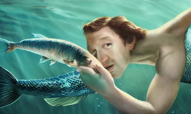 Prompt: mark zuckerberg as a mermaid playing with fish, photorealistic, cinematic lighting, highly detailed