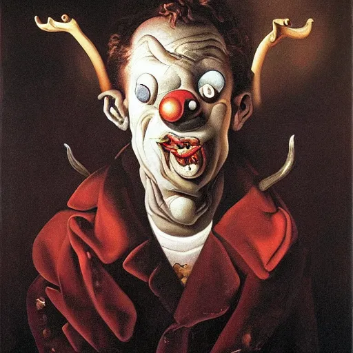 Image similar to oil painting with black background by christian rex van dali todd schorr of a chiaroscuro portrait of an extremely bizarre disturbing mutated man with acne intense chiaroscuro obscuring features lighting perfect composition masterpiece