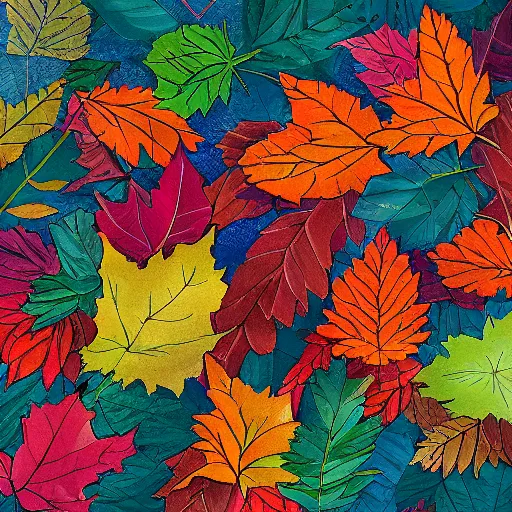 Image similar to pile of leaves, concept art, illustrated, highly detailed, high quality, bright colors, optimistic,