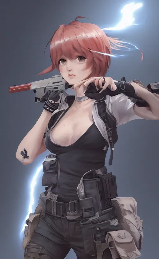 Prompt: highly detailed, high resolution, character design art, stunning, volumetric lightning, realistic guns, girls frontline style, matte, sharp focus, 150mm, illustration, artstation, by kuvshinov ilya, professional result, realistic anatomy, simple design, realistic hand gestures